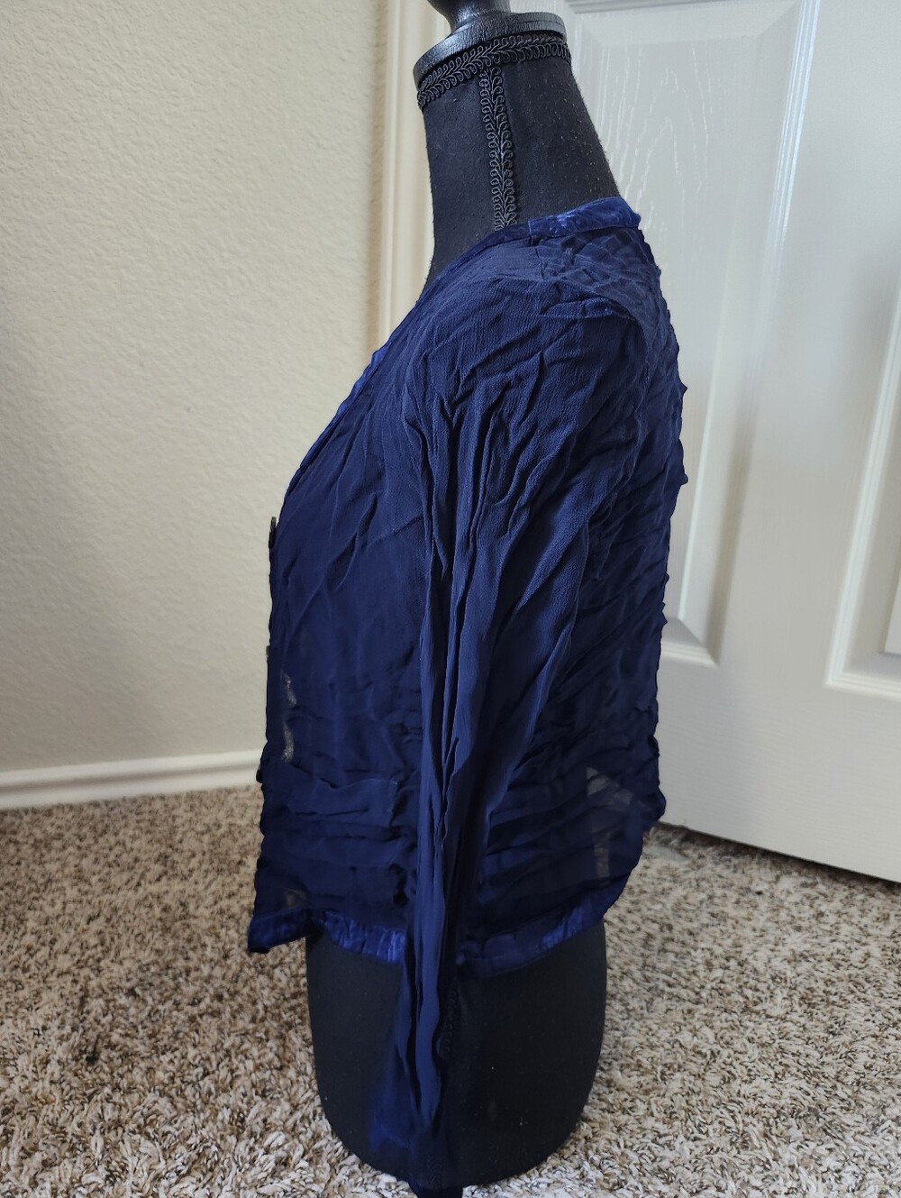 Express Navy Ruffle-Trim Button Cardigan - Picture 7 of 8
